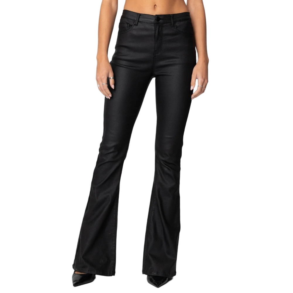 Edikted Women’s Black Faux Leather High Rise Flare Jeans Pants - Sz M, NWT
